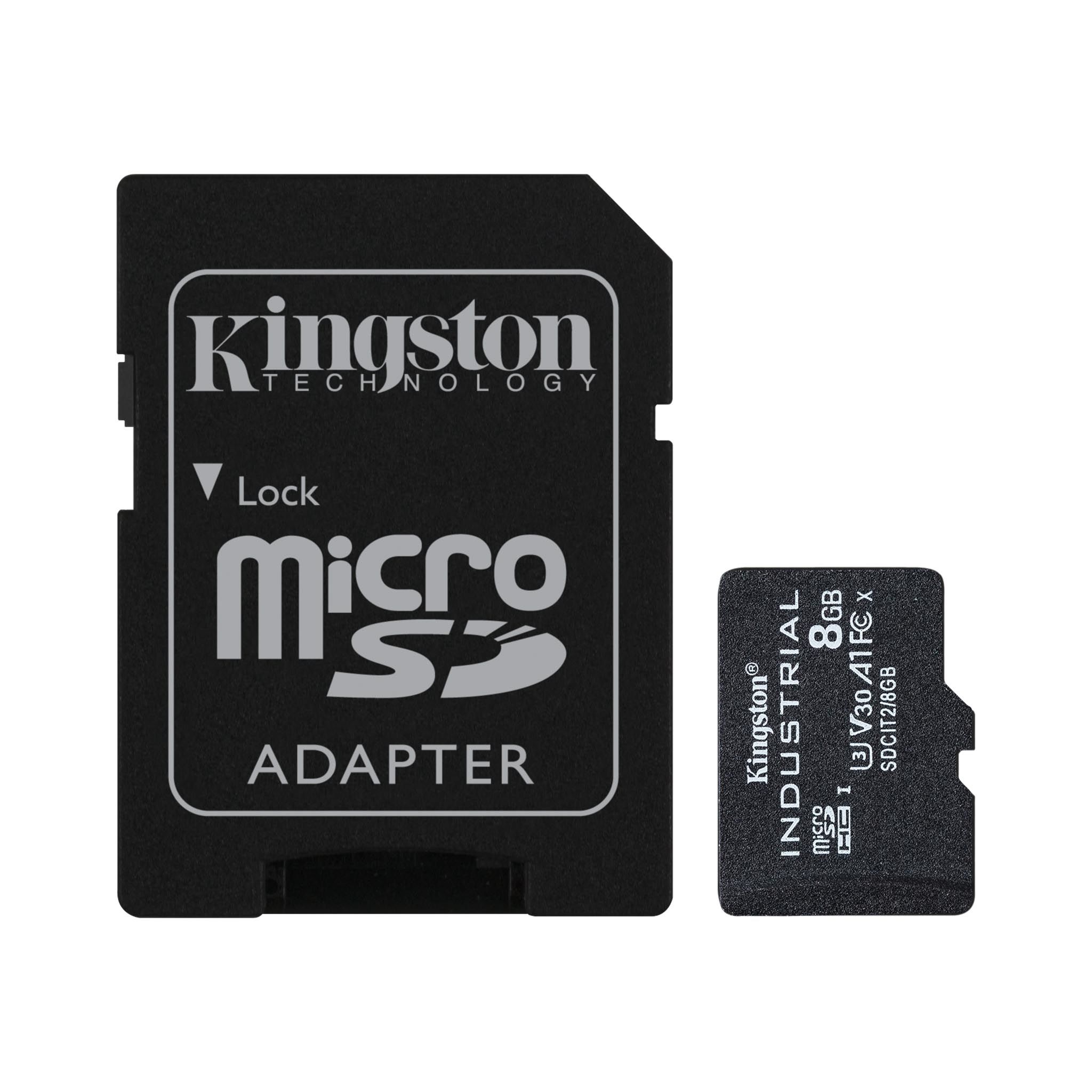 Kingston 8GB MicroSDHC Industrial C10 A1 PSLC Card + SD Adapter