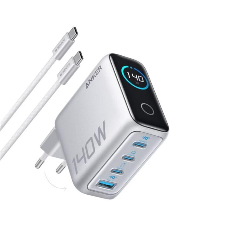Anker 4 Port 140W PD Wall Charger and Cable Grey