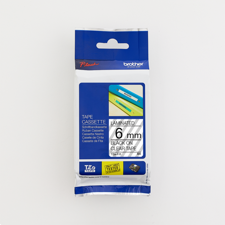 Brother 6MM Black on Clear laminated tape